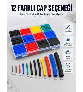 Profesyonel Isıyla Daralan Makaron Kutusu 560 Parça Renkli Kablo Koruma ve İzolasyon Seti