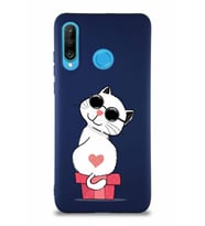 Huawei P30 Lite Soft Premier Kapak Coolcat Tasarımlı Silikon Kılıf - Lacivert (Şeffaf)