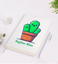 BK Gift Kişiye Özel İsimli Kaktüs Tasarımlı Beyaz Defter ve Kalem Seti-3