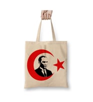 Mustafa Kemal Atatürk Türk Bayrağı Beyaz Bez Çanta Uzun Saplı Alışveriş Çantası Plaj Çantası