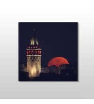Galata Kulesi Kızıl  Kanvas Tablo 130x130cm (Karışık)