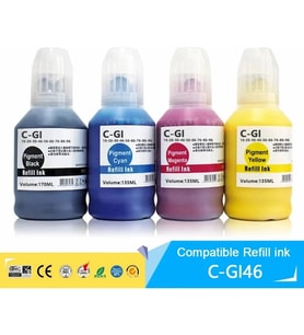 Photo Print®  Canon Maxify Gı-46 GX7040 1 Set 4 Renk Ithal Muadil Pigmentli Mürekkep Seti Siyah 170 ml - Renkliler 135 ml (Çok Renkli)