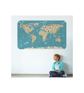 Eğitici Dünya Haritası Dünya Atlası Çocuk Ve Bebek Odası Duvar Sticker-3776-60x105