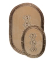 Shems Oval Vizon 2'li Dantelli ve Saçaklı Banyo Halısı Paspası Seti Çeyizlik (Pudra)