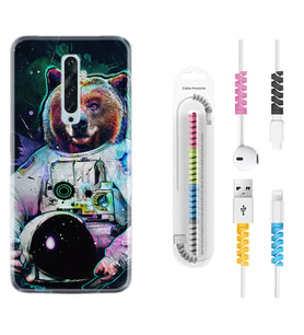 Oppo Reno 2Z 4 Lite 4 Pro 5 6 7 A31 Kılıf Kablo Koruma Spiral Silikon Astronot Panda 1755