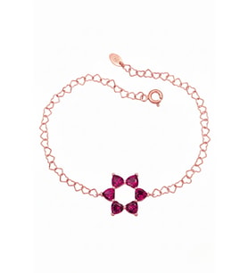Aşkın Fısıltısı Ruby Taşlı Bileklik 925 Ayar Gümüş Kalp Zincir 20 Cm (Rose)