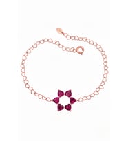 Aşkın Fısıltısı Ruby Taşlı Bileklik 925 Ayar Gümüş Kalp Zincir 20 Cm (Rose)