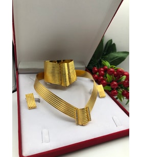22 AYAR ALTIN KAPLAMA KADIN GOLD KLASIK TRABZON SET 6 SIRA GERDANLIK 15 SIRA KELEPÇE KÜPE