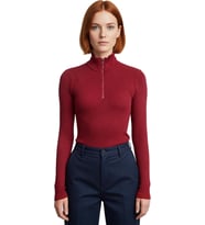 Kadın Fermuarlı Dik Yaka Uzun Kollu Esnek Örme Bluz Vücuda Oturan Basic Siluet Cool & Comfort Tarzı