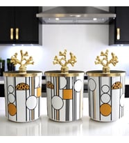 Baharatlık Silindir 3 lü Kahve Köşesi Seti Geometrik Desenli Siyah 750 ml Hacimli Gold