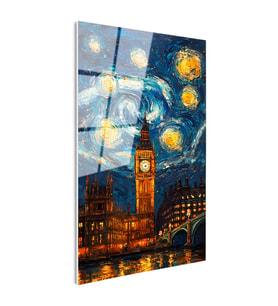 Tamperli Gerçek Cam Tablo Londra Big Ben Fantastik Gökyüzü Şehir Ve Mimari Tablo Duvar Dekoru