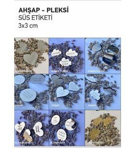 Pleksi - Ahşap Isimlik Etiket, Düğün Söz Nişan Mevlid Sünnet Süsleme Malzemesi 20 Adet