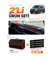 e-biz VOLKSWAGEN TRANSPORTER T7 (2021-2024) Uyumlu Torpido + Deri Çanta - Siyah-Kırmızı - VW029