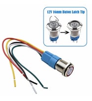 16mm Ledli Kablolu Latch Tip Metal Button 12V 16mm 1NO 1NC SPDT On Off Su Geçirmez Paslanmaz Çelik