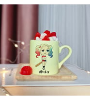 Harley Quinn Tasarımlı Kişiye Özel Sarı Türk Kahvesi Fincanı
