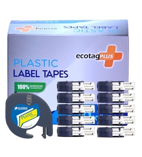 EcotagPlus Dymo Letratag Plastik Şerit Etiket Sarı 12 mm x 4 mt 10 lu Eco Paket