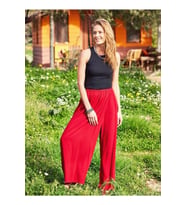 Kruvaze Beli Lastikli Cepli Kirmizi Bol Pantolon