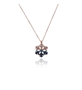 Mavi Taşlı Kar Tanesi Kolye (Rose - Gold)