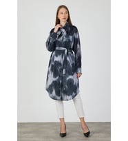 Fular Yaka Detaylı Saten Tunik - Gri