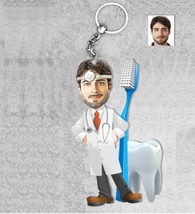 Kişiye Özel Dişçi Erkek Doktor Ahşap Anahtarlık-2