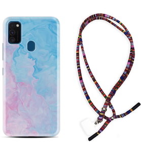 Samsung M21 M22 M23 M30 M31S M32 Kılıf Boyun Asklı Rasta Silikon Pink Blue Abstract 1385
