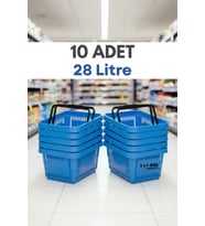 10 Adet - 28 Litre Plastik Market Alışveriş Sepeti Saplı Dayanıklı Market Mağaza El Sepeti Mavi