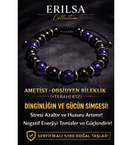 Sertifikalı Obsidyen - Ametist Taşı Bileklik - 8 mm Doğal Taş Terahertz Aparatlı Unisex El Yapımı (Çok Renkli)