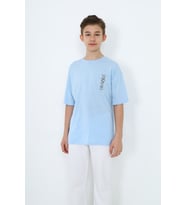 Toontoy Erkek Çocuk  Göğüsü Yazı  Baskılı Tişört (Mavi)