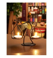 Retro Afrika Temalı Denge Mumluk / Çift Şamdan Tutucu - Masa Dekoru (Yükseklik 14.5 cm)