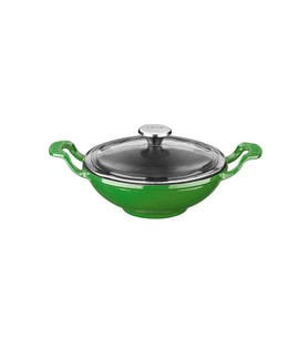 Lava Döküm Mini Wok Yekpare Kulplu Cam Kapaklı Çap(Ø)16cm. (Yeşil)