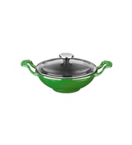 Lava Döküm Mini Wok Yekpare Kulplu Cam Kapaklı Çap(Ø)16cm. (Yeşil)