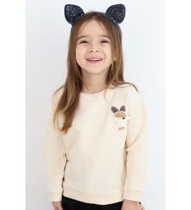 Breeze Kız Çocuk Sweatshirt Mutlu Bulut & Sevimli Civciv Aksesuar Detaylı 2-6 Yaş, Krem