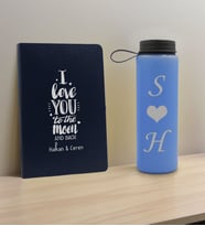 BK Gift Sevgiliye Özel İsimli Lacivert Defter ve Mavi Cam Matara Hediye Seti-2, Sevgiliye Hediye, Sevgililer Günü, Yeni İş Hediyesi