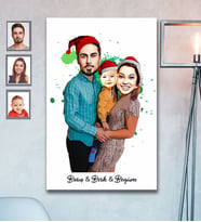 Kişiye Özel Yılbaşı Aile Karikatürlü Ahşap Tablo 30x47 Model-1