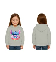 Unisex Stitch Baskılı Çocuk Swaetshirt Baskılı Kapüşonlu 3 İplik Şardonlu (Gri)