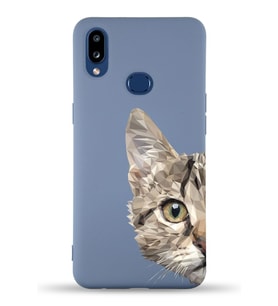 Samsung Galaxy A10s Uyumlu Lansman Kılıf Catface Tasarımlı İçi Kadife Kapak-Petrol Mavisi (Şeffaf)