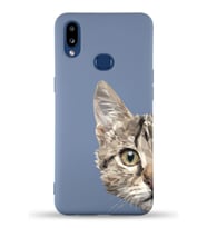Samsung Galaxy A10s Uyumlu Lansman Kılıf Catface Tasarımlı İçi Kadife Kapak-Petrol Mavisi (Şeffaf)