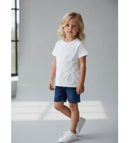 Kız Çocuk Çiçek Nakışlı Tasarım T-shirt (Beyaz)