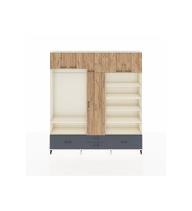 Arges Dolap 18 Raflı 4 Çekmeceli Tek Askılı 220x30x243 Aytaşı-Çam/Antrasit
