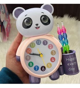 Panda Tasarımlı Saat Kalemlik  Kızlar ve Erkekler İçin Yatak Odaları ve Oyun Odaları Saati (Yavruağzı)