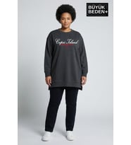 Kadın Tunik Büyük Beden Capri Island Baskılı ince Sweatshırt SPR26BTK990-1