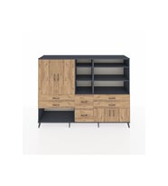 Hyperion Dolap 10 Raflı 6 Çekmeceli 4 Kapaklı 220x44x163 Antrasit-Çam