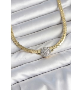 Ezme Zincir Model Zirkon Taşlı VIP Seri Gold Renk Kadın Kolye TJ-BKO11141
