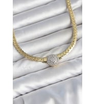 Ezme Zincir Model Zirkon Taşlı VIP Seri Gold Renk Kadın Kolye TJ-BKO11141