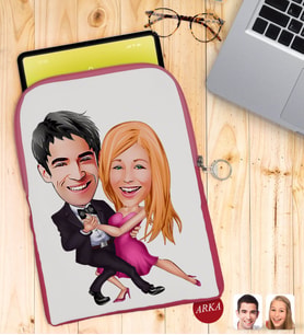 BK Gift Kişiye Özel Sevgililer Karikatürlü Taşınabilir Koruyucu Tablet Kılıfı & Organizer Çanta - Pembe-13