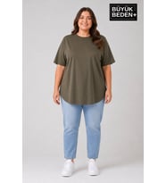 Süperlife Büyük Beden Kadın Bisiklet Yaka Basic Oval Etek Detalylı 3xl-6xl Uzun Tunik SPR26BTSK502