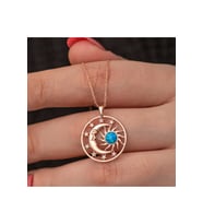 Gümüş Rose Opal Mavi Taşlı Ay Güneş Kadın Kolye CSR2181092