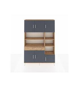 Arges Dolap 10 Raflı Tek Çekmeceli 6 Kapaklı 132x30x195 Çam-Antrasit/Çam