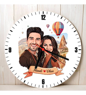 Sevgiliye Hediye Kişiye Özel Peri Bacaları ve Aşkımız Karikatürlü Duvar Saati