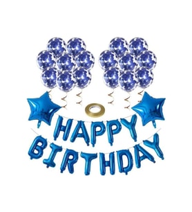 ŞEFFAF BALONLU HAPPY BIRTHDAY FOLYO BALON SET (Mavi)
